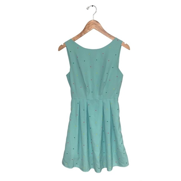 Mustard Seed Dress Size Small Teal  Multicolour Polka Dots Scoop Neck‎ Pleated - Picture 1 of 9